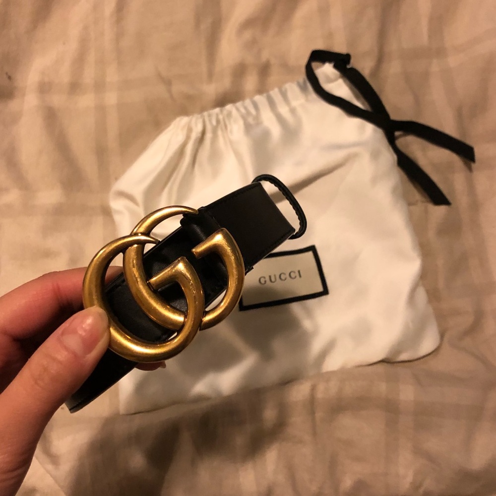 GUCCI Leather Belt with Double G Buckle